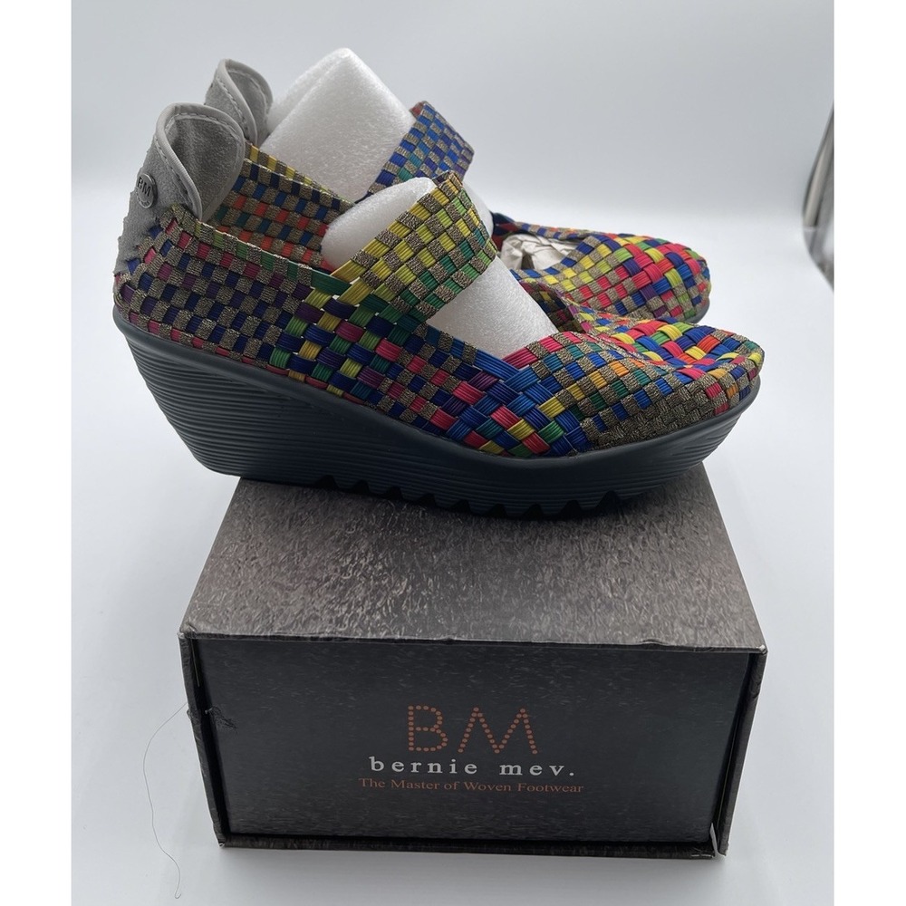 Bernie Mev Lulia Women's Multicolor Woven Elastic Platform Wedge Shoes Size 9/39